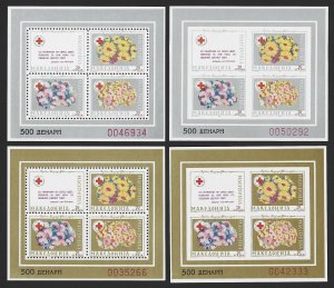 1993 Macedonia Flowers | Red Cross Postal Tax #RA24-RA27 Perf/Imperf 4 Sheets -