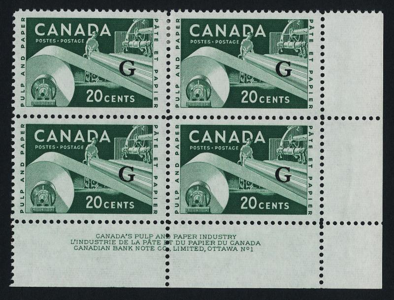 Canada O45 BR Block Plate 1 MNH Paper Industry