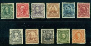 US #300-310, 1¢ - 50¢ Complete, og, hinged/NH, F/VF, Scott $1,187.00