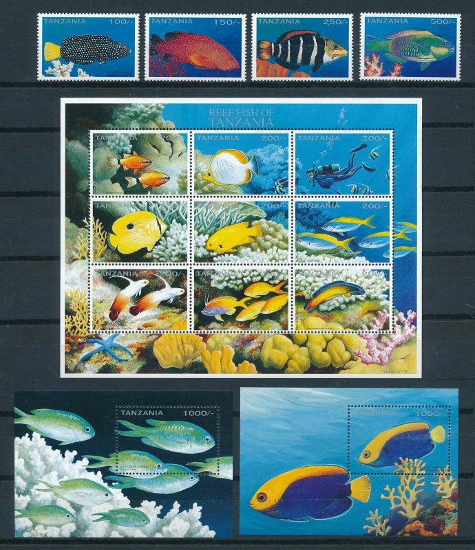 [110166] Tanzania 1996 Marine life fish reef With souvenir sheets MNH