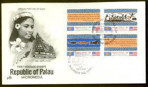 PALAU 1983 Inauguration of Postal Service Set as Block Sc 1-4 U/A Cachet FDC