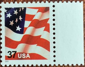 US #3629f MNH Single w/Selvage Flag “Long May It Wave” SCV $.90 L42