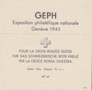 Switzerland 1943 Geneva Stamp Expo Souvenir Sheet. Sct.B132/Zum.W18 VF+/NH/(**).