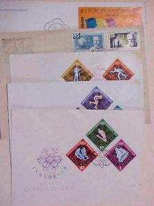 ROMANIA  5 DIFF. FDC 3 ARE IMPERF OLYMPICS 1964 & 1 SHEETLET 1980, FDC 1958