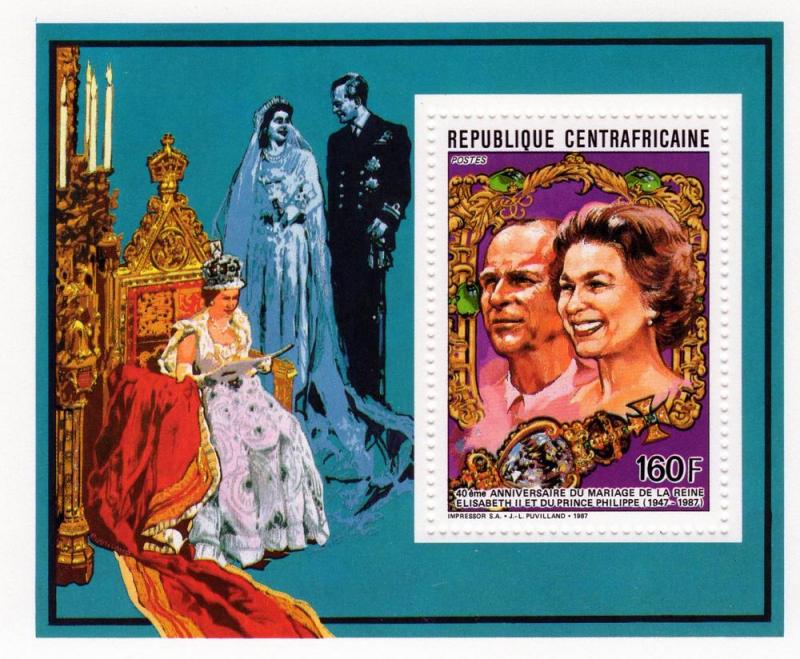 Central African 1988 40th.Ann.Q.Elizabeth Wedding Set+SS MNH