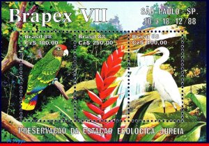2158 BRAZIL 1988 ECOLOGICAL PRESERV., BIRDS, FLOWERS, PARROT, BRAPEX MI# B76 MNH