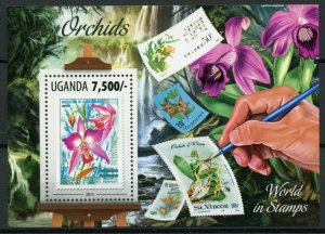 Uganda World in Stamps 2013 MNH Orchids Flowers Stamps-on-Stamps SOS 1v S/S