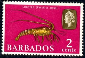Lobster, Panulirus Argus, Barbados stamp SC#268 MNH
