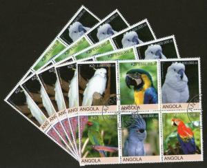 Angola 2000 Birds Parrot Macau Kakatoo Setenant BLK/6 Cancelled x5 # 13502