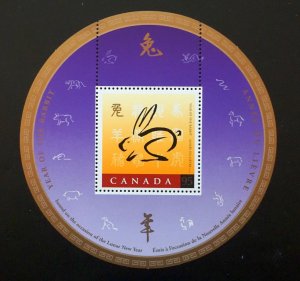 Canada Sc# 1768  Souvenir Sheet YEAR OF THE RABBIT  1999 MNH