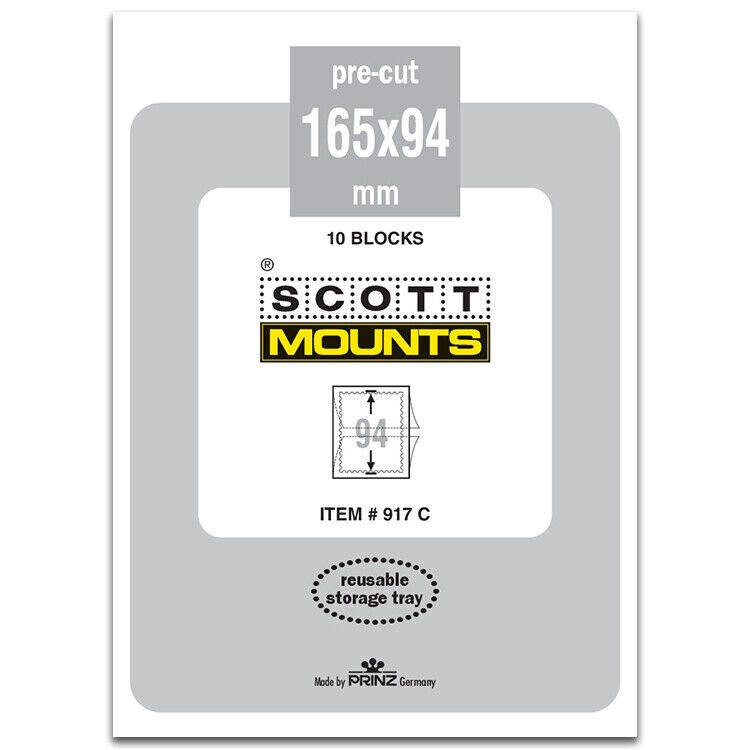 Scott/Prinz Pre-Cut Plate Block, FDC, Postal Card Stamp Mounts 165x94 #917 Clear