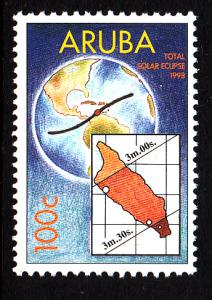 Aruba MNH Scott #161 100c Map, track of the solar eclipse