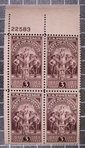 Scott 897 3 Cents Wyoming Anniversary Plate Block Of 4 MNH UL 22583 SCV $2.25 