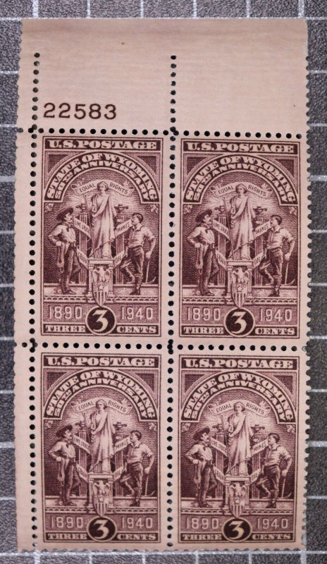 Scott 897 3 Cents Wyoming Anniversary Plate Block Of 4 MNH UL 22583 SCV $2.25 