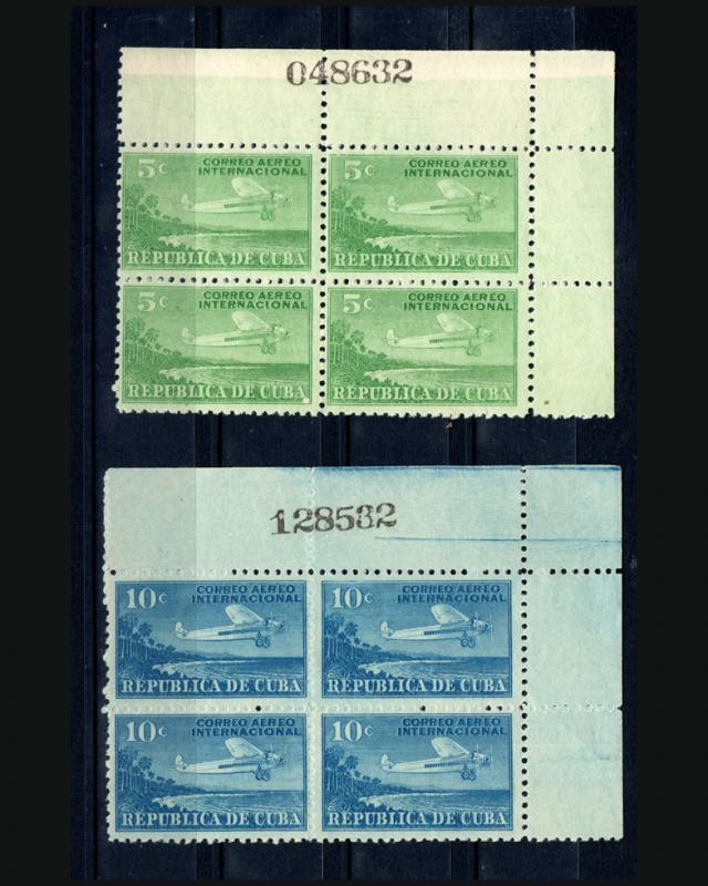 VINTAGE:CUBA 1931 PLT BLKS 4 OG NH  SCOTT C4,5,8,9,10 LOT 1931BB