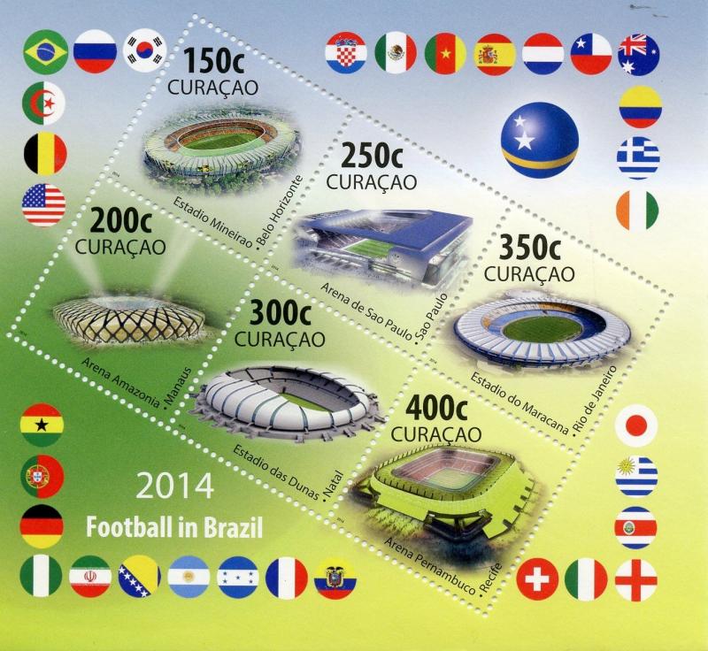 Curacao 2014 MNH World Cup Football in Brazil 6v M/S Soccer Stadiums Stamps