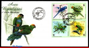 2799 BRAZIL 2001 PARROTS, BIRDS, ANIMALS & FAUNA, WWF, MI# B115 RHM B-119 FDC NH