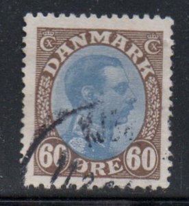 Denmark Sc 123 1919 60 ore brown & blue Christian X  stamp used