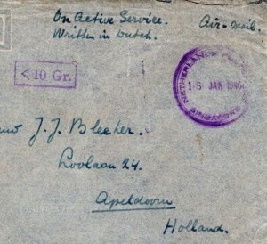 NETHERLANDS Military Forces *SINGAPORE* Cover SEAC (WW2) POW Air Mail 1946 DL154