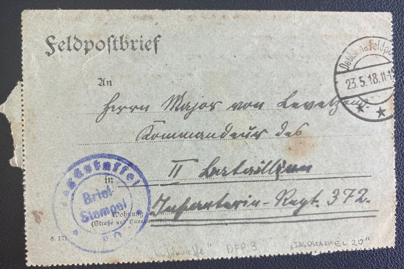 1918 Fighter squadron Post office Germany Letter Sheet Cover