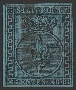ITALY - PARMA 1852 Arms 40c black on pale blue. Sass 5a cat €1800.