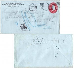 Philippines U.S. 2c Washington Oval Die Blue Paper Envelope 1910 Madison Sq. ...