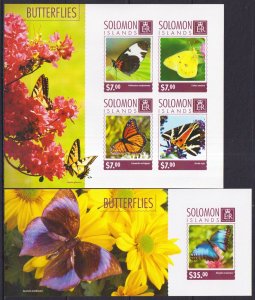 Dz3759 ! Imperf 2014 Solomon Islands Butterflies Flowers #2812-15+Bl344 Mnh