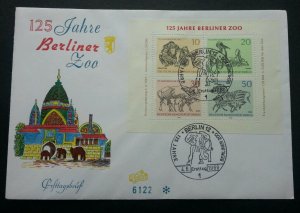 Germany 125th Anniv Berliner Zoo 1969 Ape Zebra Monkey Bird Elephant Ox (FDC)