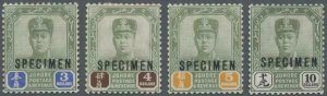 MOMEN: MALAYA JOHORE SG #99s-102s SPECIMEN 1918 MINT OG H LOT #60697