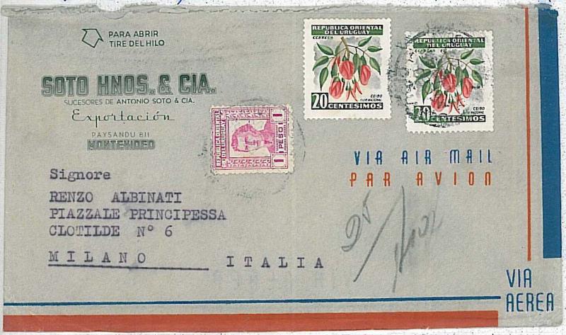 27390 -  URUGUAY - POSTAL HISTORY - COVER to ITALY   FLOWERS 