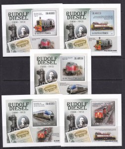 Sao Tome and Principe 2010 Trains Rudolf Diesel 5 S/Sheets Deluxe Edition MNH