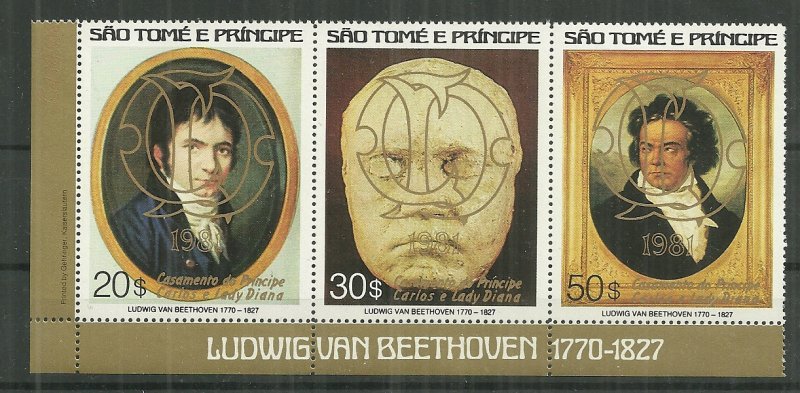 Scarce 1981 Sao Tome & Principe #617 Bethoven with Gold Overprint CV$35