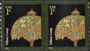 SC#3758A 1¢ Tiffany Lamp Coil Pair (2008) MNH