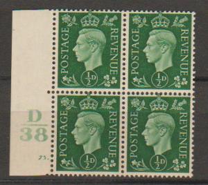 GB George VI  SG 462 Control D38 Cyl 73 Dot