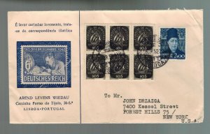 1952 Lisbon Portugal  Airmail Stamp Day Cachet cover to USA