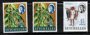 SEYCHELLES  Scott # 199, 199a, 200 MH - QEII & Vanilla & Fisherman