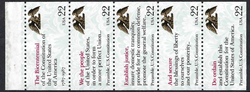 United States 2359a 22¢ Constitution Bicentennial (1987). Booklet pane of 5. MNH