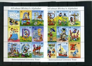 TANZANIA 1990 DISNEY MICKEY'S ALPHABET 3 SHEETS OF 9 STAMPS & 2 S/S MNH 