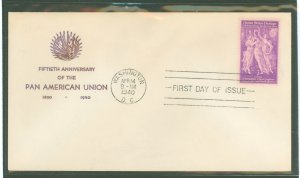 US 895 1940 50th anniversary of the Pan American Union on a FDC with a Holland cachet