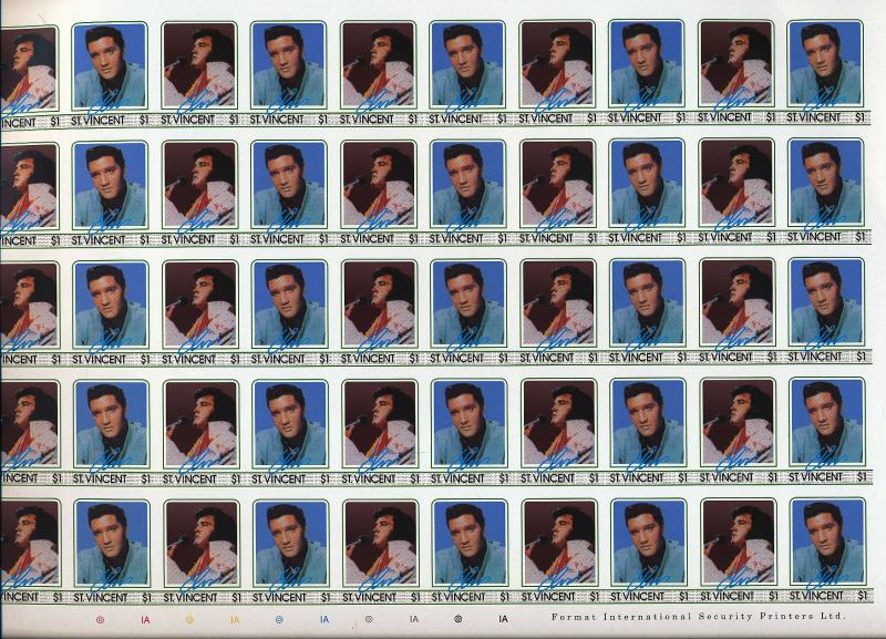 ST VINCENT Elvis Presley 1985 Cinderella Imperf Sheets MNH x 4 (200 Stamps)KR139