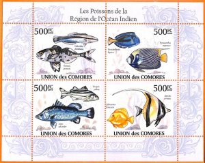 Comoro Islands MNH S/S Indian Ocean Fish 2010 4 Stamps