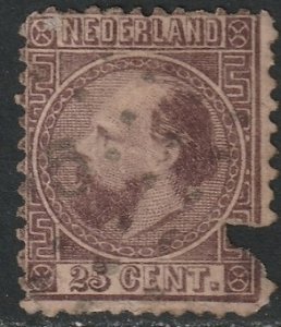 Netherlands 1867 Sc 11 used faulty major damage on right