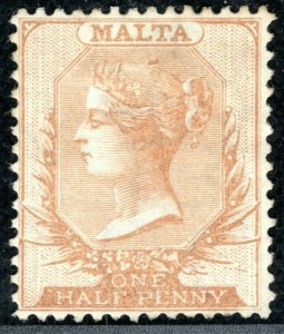 MALTA QV Classic Halfpenny Stamp SG.4 ½d Buff (1863) *VARIETY* Mint MNG GRBLUE7