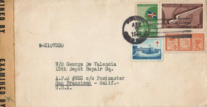 Dominican Republic 1944 Cover to Soldier in Australia Censored