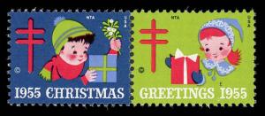 USA WX174 Mint (NH) 1955 Christmas Seal Pair (Perf 12.5)