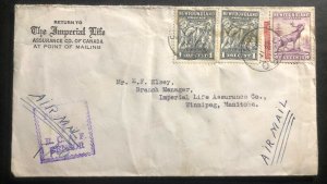 1943 Canadian Army Post Office CAPO 3 Botwood Airmail Censored cover To Winnipeg