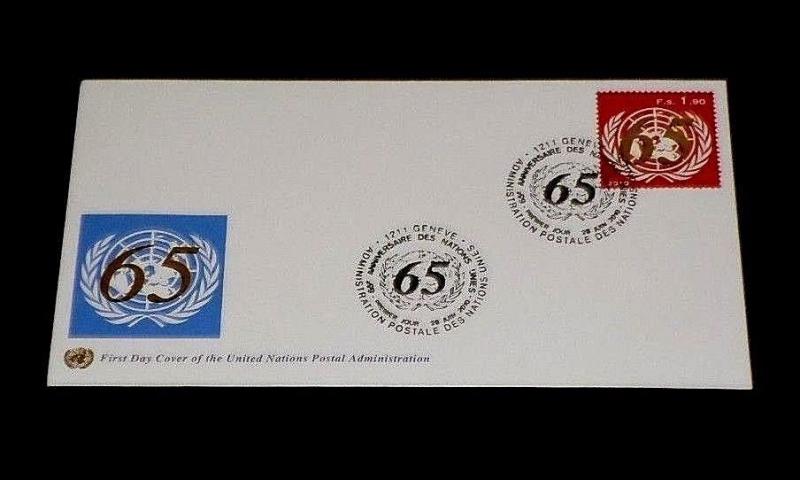 U.N. 2010, GENEVA #522, 65th ANNIVERSARY SINGLE ON FDC, ,NICE! LQQK!