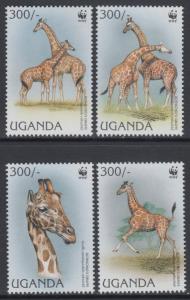 XG-BA704 UGANDA IND - Wwf, 1997 Wild Animals, Giraffe MNH Set