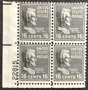 SCOTT  821  PRESIDENTIAL SERIES  16¢  PLATE BLOCK OF 4  MINT NEVER HINGED