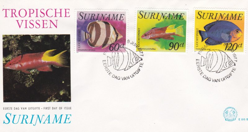 Suriname #  C72-74, Tropical Fish on a First Day Cover